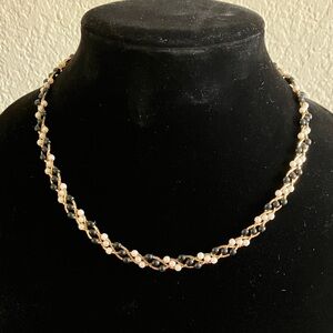 Vintage‎ Trifari Black and White Faux Seed Pearl Gold Braid Necklace